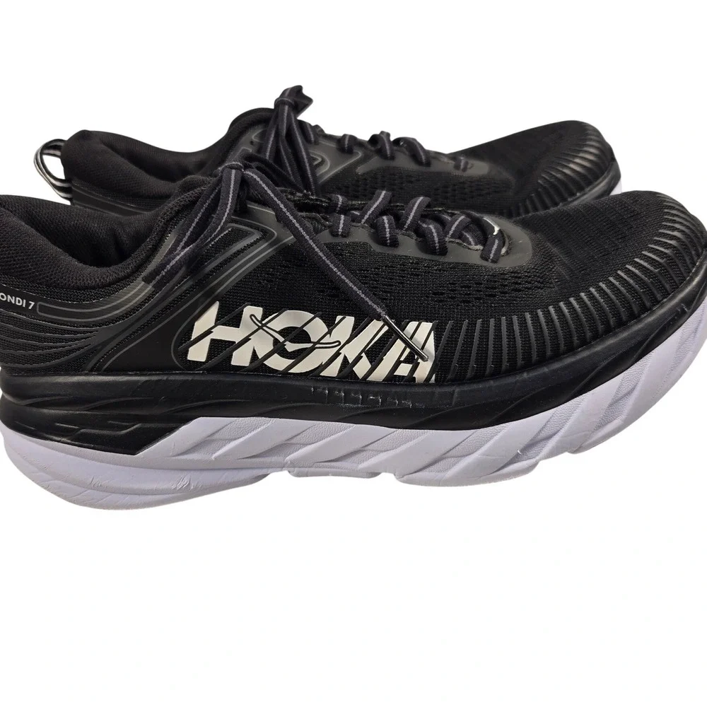 Hoka One One Bondi 7 Black White Running Shoes Womens 9 1110519 BBLC Sneaker - Picture 3 of 11